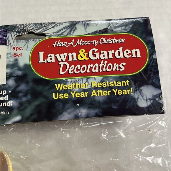 Vintage JSNY Plastic Christmas Yard Lawn Stakes Decor Cows Farms Moo 1990 3PC - Picture 9 of 9
